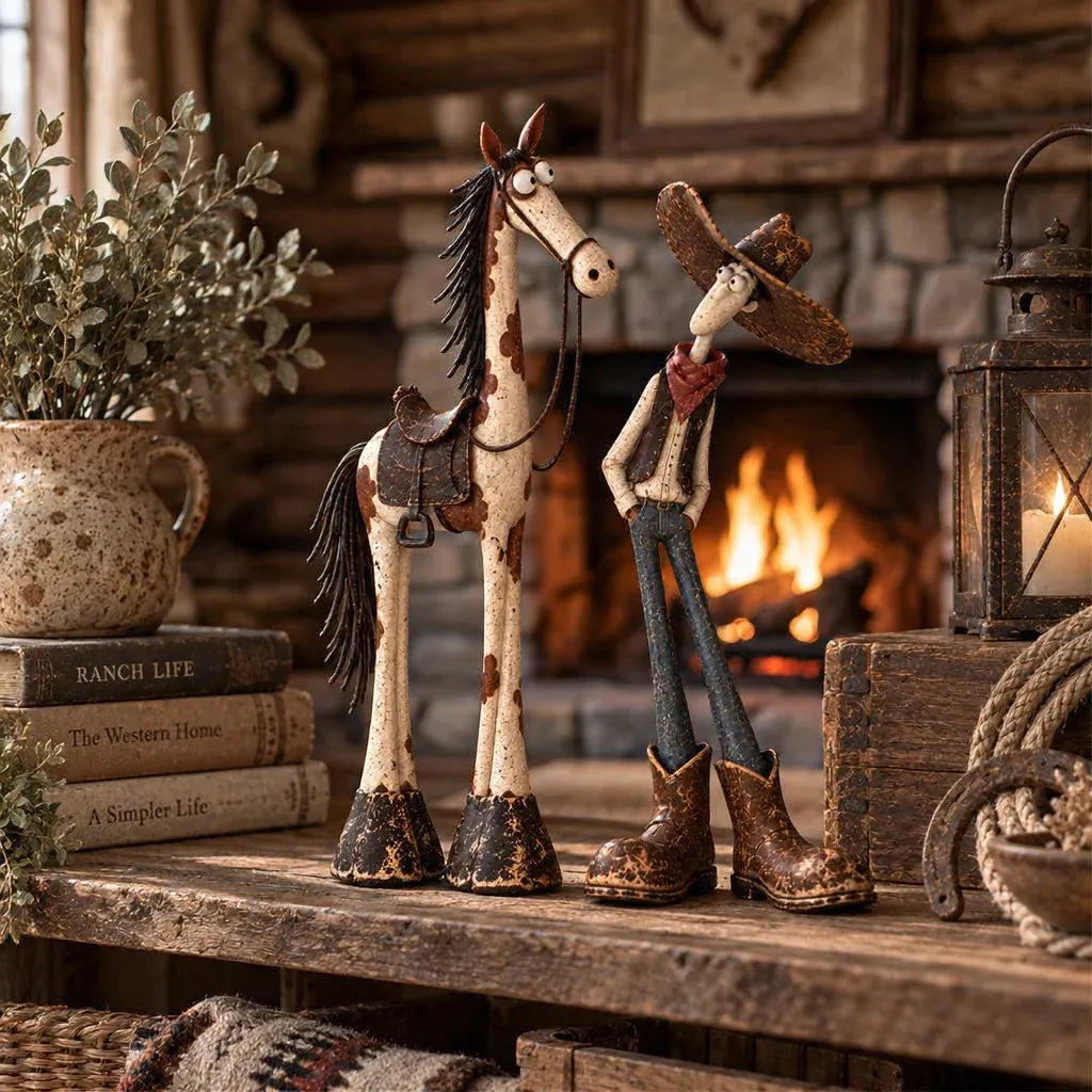 🤠🐴Whimsical Western Cowboy & Horse Figurine Duo